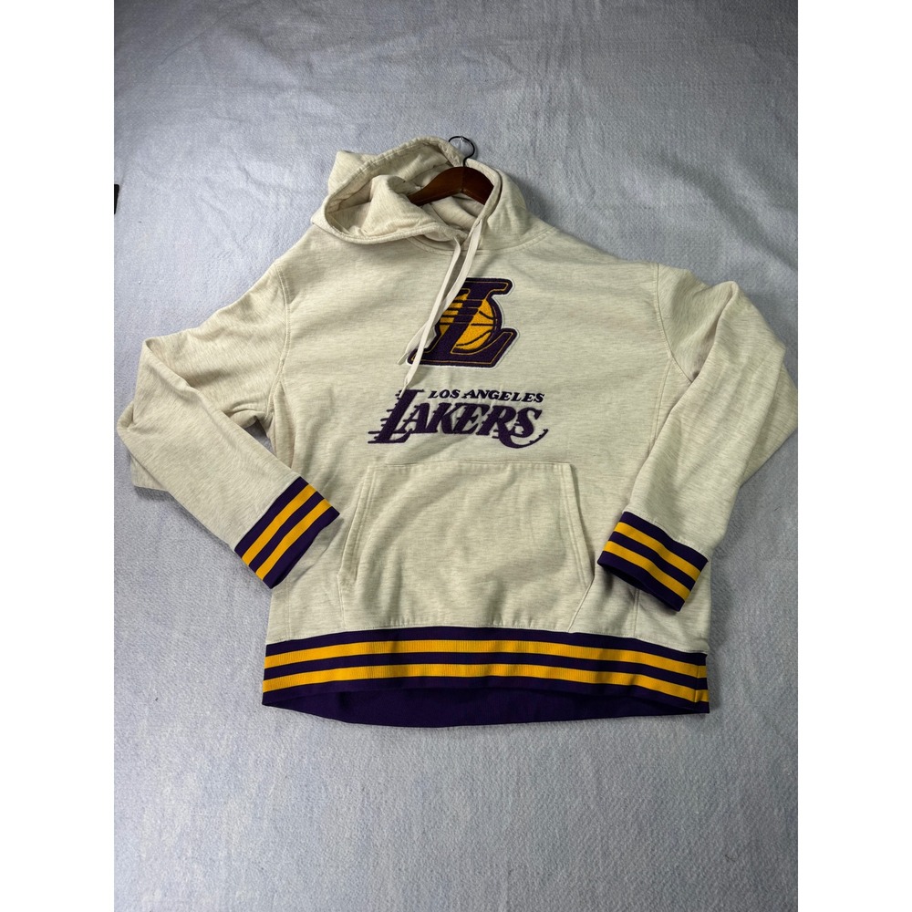NBA Ultra Game Los Angeles Lakers Hoodie XXL Oatmeal Chenille Patch Pullover